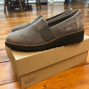 Clarks Grey Suede Casual Slip On with Super Comfy Ortholite Inner - hardly worn